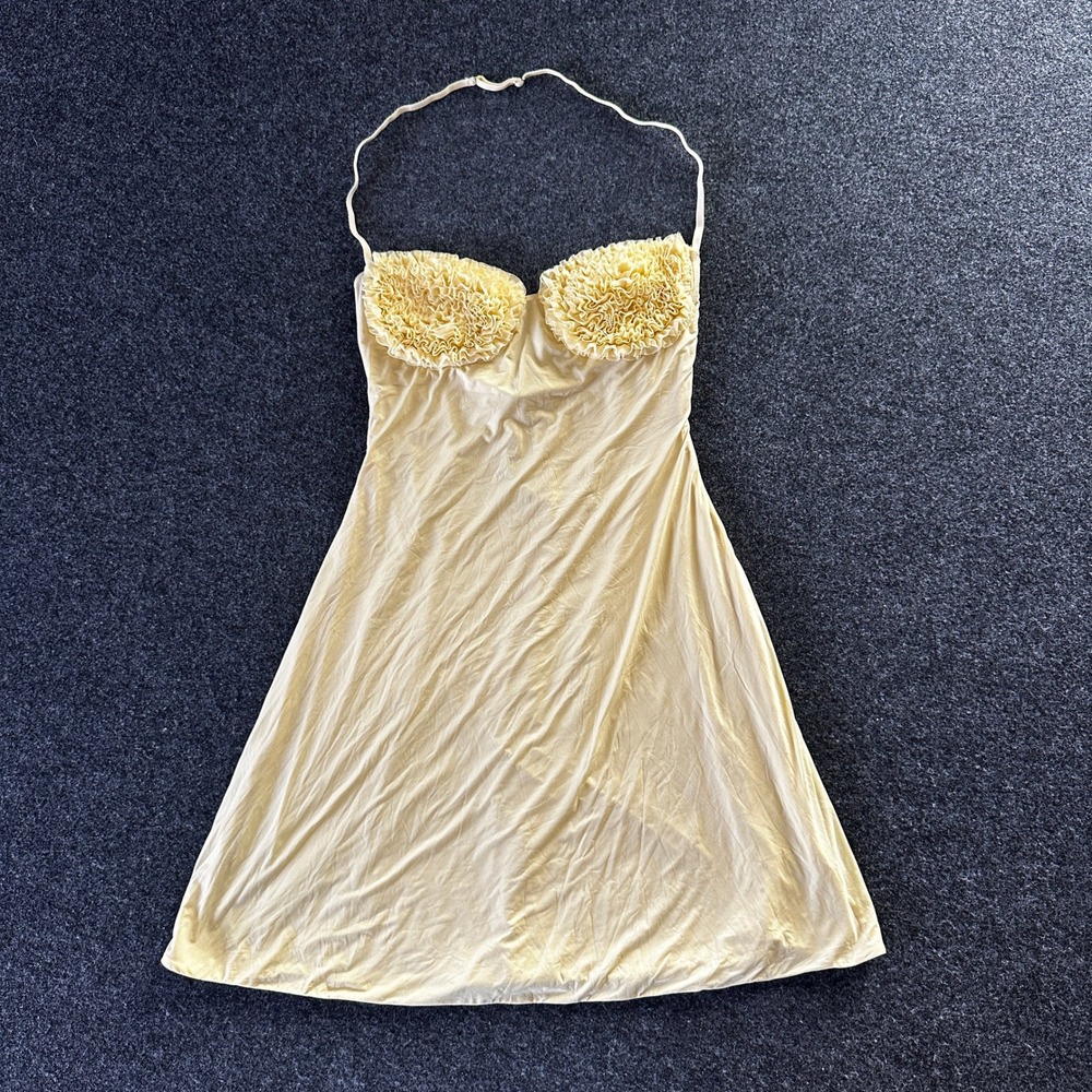 Oh Polly Butter Yellow Ruffle Bust Halter Mini Dress Size US 4 UK 8